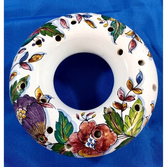 FREITAS Other - FOOTED PINK PURPLE FLORAL FLOWER RING VASE FROG POTTERY MADE IN PORTUGAL VINTAGE